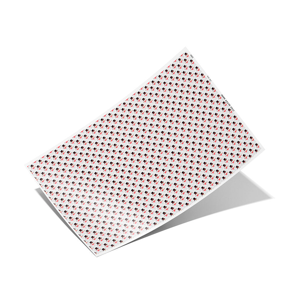 rectangular sheet of wallpaper with snowmen tiled with a light gray background shown at an angle on a clean white background #color_lightgray