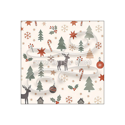 beige christmas forest peel-and-stick miniature dollhouse wallpaper  #color_seashell