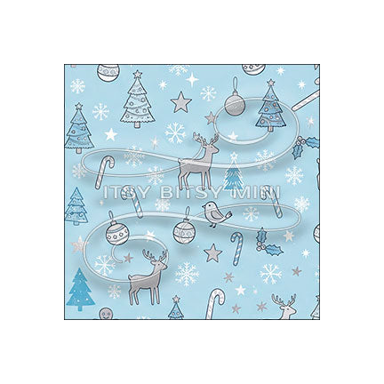 light blue Christmas forest peel-and-stick miniature dollhouse wallpaper 1:12 scale #color_lightblue