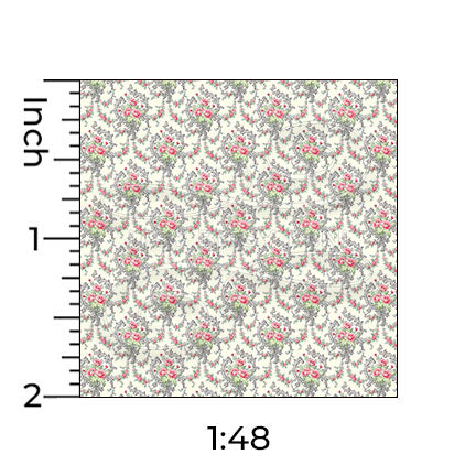 Brenda yellow miniature dollhouse wallpaper shown with a ruler in 1:48 scale #color_yellow