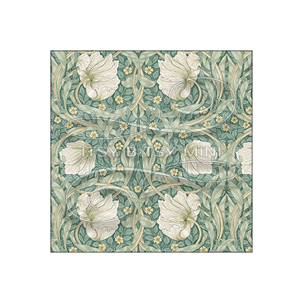 green William Morris Tulip peel-and-stick miniature dollhouse wallpaper in 1:12 scale #color_cadetblue