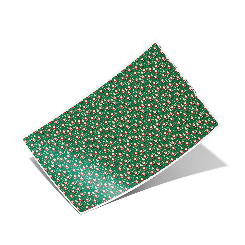 green dancing Santa Claus peel-and-stick miniature dollhouse wallpaper full sheet in 1:12 scale #color_green
