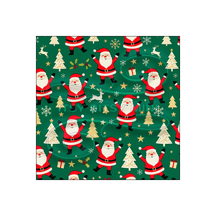 green dancing Santa Claus peel-and-stick miniature dollhouse wallpaper in 1:12 scale #color_green