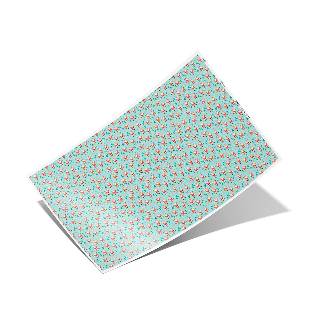 light blue dancing Santa Claus peel-and-stick miniature dollhouse wallpaper full sheet in 1:12 scale #color_aqua
