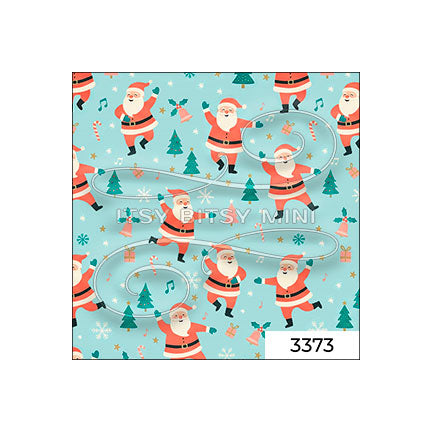 light blue dancing Santa Claus peel-and-stick miniature dollhouse wallpaper in 1:12 scale SKU 3373 #color_aqua