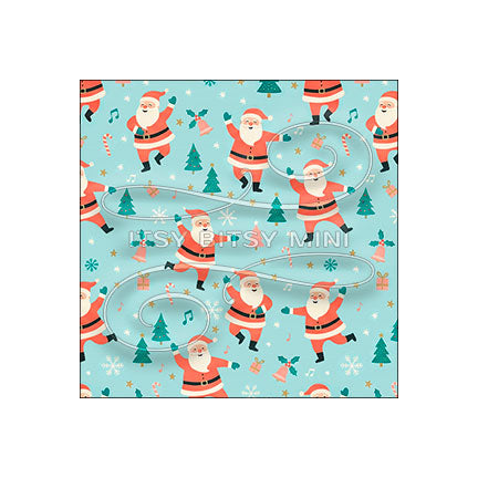 light blue dancing Santa Claus peel-and-stick miniature dollhouse wallpaper in 1:12 scale #color_aqua