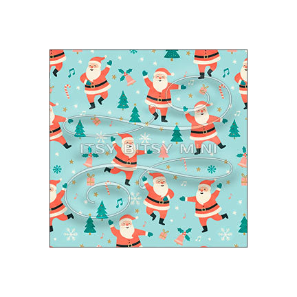 light blue dancing Santa Claus peel-and-stick miniature dollhouse wallpaper in 1:12 scale #color_aqua