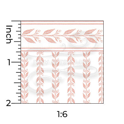Mini Ruler Print Leaf Stripe with Border | Dollhouse Wallpaper | Itsy Bitsy Mini