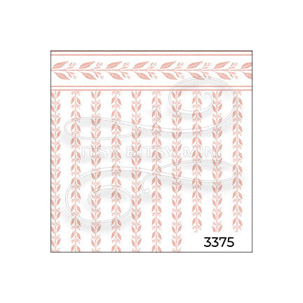 pink leaf stripe with border peel-and-stick miniature dollhouse wallpaper in 1:12 scale SKU 3375 #color_pink