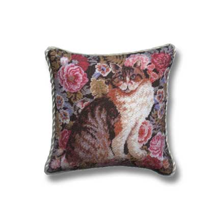 Puppenhauskissen mit Verbena-Blumenstreifen, Rosa