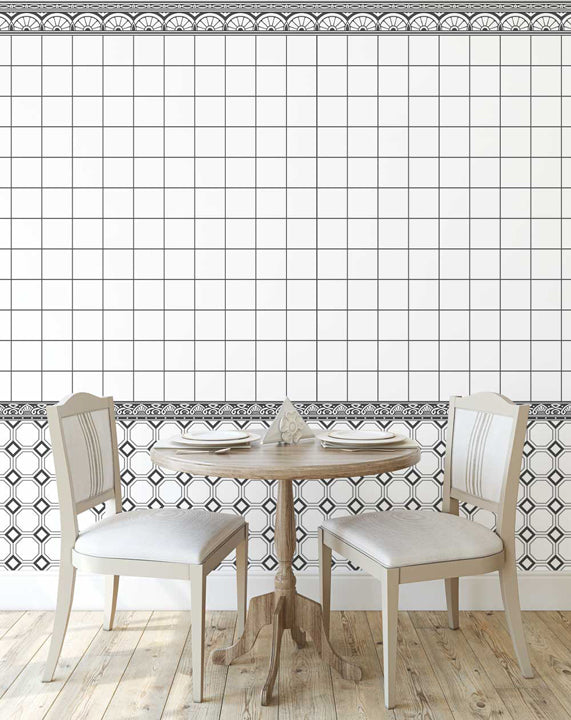 gray delft tile with border dollhouse wallpaper dining table#color_darkgray