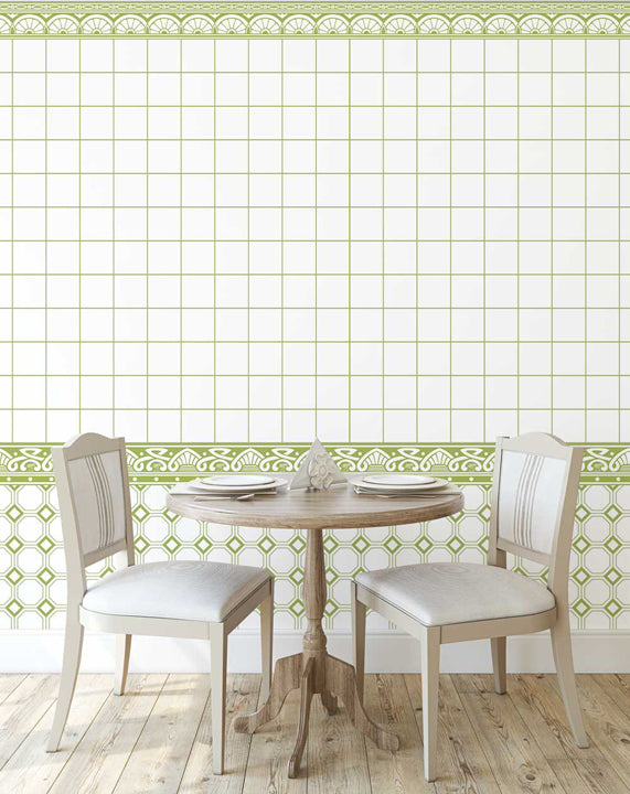 lime green delft tile with border dollhouse wallpaper dining table#color_yellowgreen