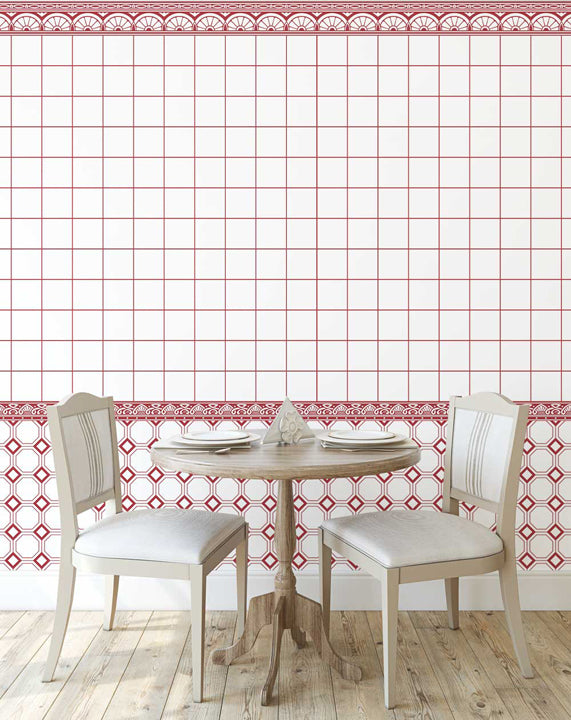 red delft tile with border dollhouse wallpaper dining table#color_red