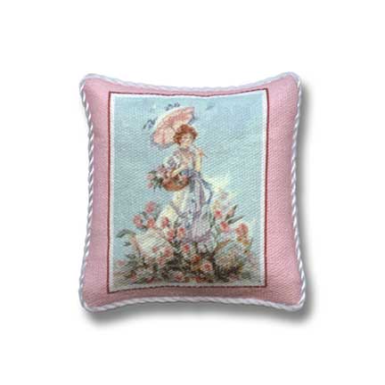 Lady in Pink Front View - Dollhouse Pillow