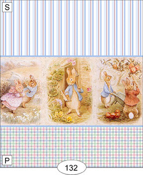 stripe and plaid dollhouse wallpaper with rabbit story border