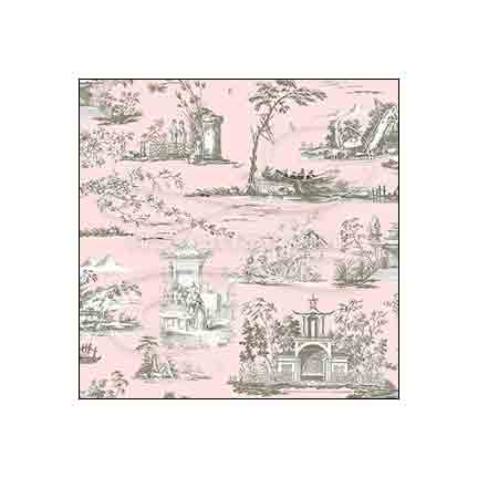 Oriental Pink Toile - Rose Hill - Dollhouse Wallpaper