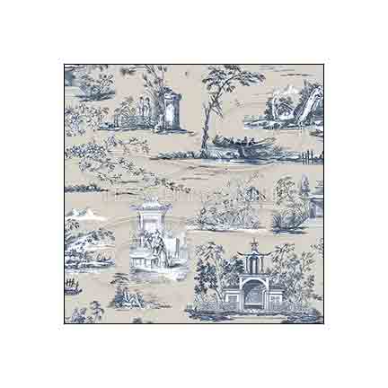 Oriental Toile Navy on Gray Background - Rose Hill - Dollhouse Wallpaper
