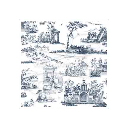 Oriental Toile Navy on White Background - Rose Hill - Dollhouse Wallpaper