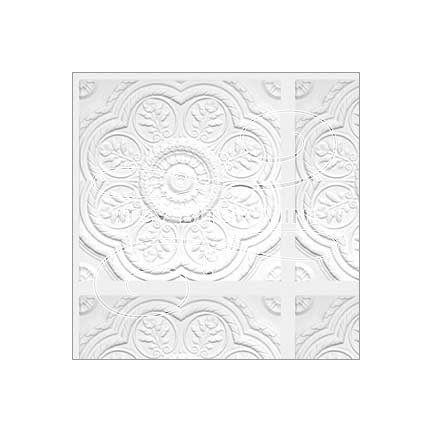 white-plaster-medallion-ceiling-tile-panel-dollhouse-wallpaper #color_white