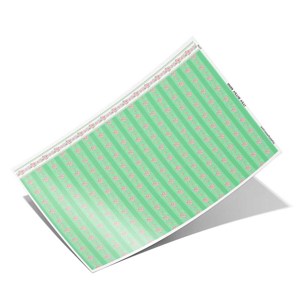 green-stripe-floral-dollhouse-wallpaper-sheet #color_lightgreen