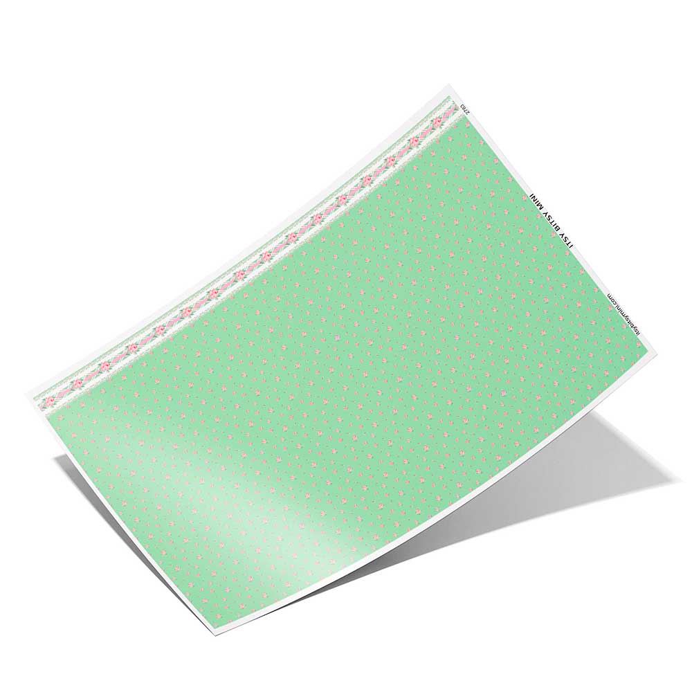 green-floral-toss-dollhouse-wallpaper-with-border-sheet #color_lightgreen
