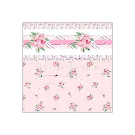 pink-floral-toss-dollhouse-wallpaper-with-border #color_pink