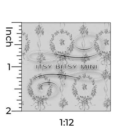 antique rose wreath dollhouse wallpaper with one inch scale ruler by Itsy Bitsy Mini