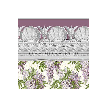 purple wisteria floral dollhouse wallpaper with shell border #color_purple