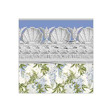 blue wisteria floral dollhouse wallpaper with shell border #color_cornflowerblue