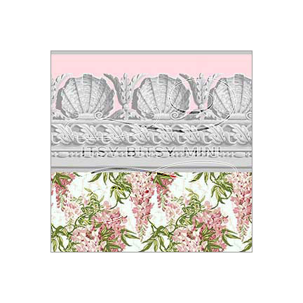 pink wisteria floral dollhouse wallpaper with shell border #color_pink
