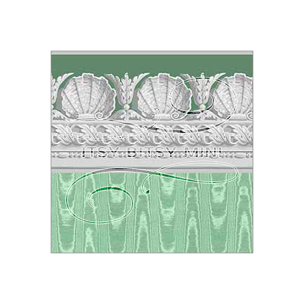 green moire stripe dollhouse wallpaper with shell border #color_green
