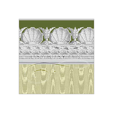 olive moire stripe dollhouse wallpaper with shell border #color_olive