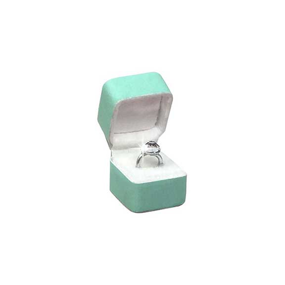 dollhouse miniature engagement ring in turquoise blue jewelry box