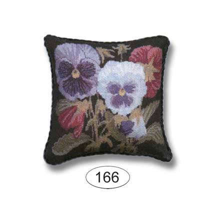 Pansy Floral on Black Background Dollhouse Miniature Pillows