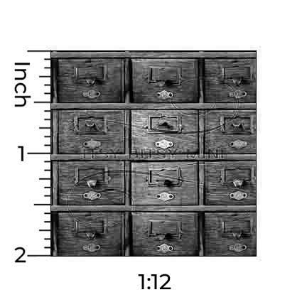 Library Card Catalog Filing Drawers - Dollhouse Wallpaper