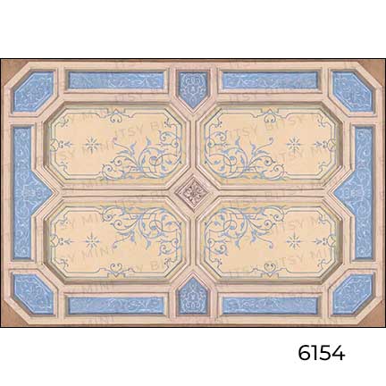 Blue Filigree Ceiling with molding dollhouse ceiling mural by Itsy Bitsy Mini WAL6154